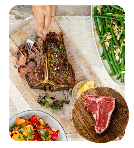 honey and garlic butter glazed t-bone steak.