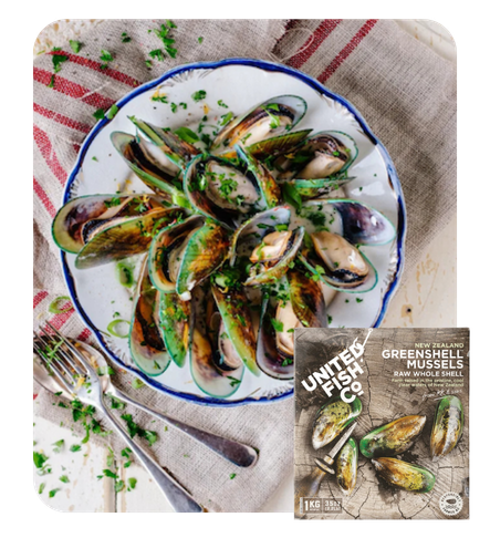 garlic and herb greenshell mussels.