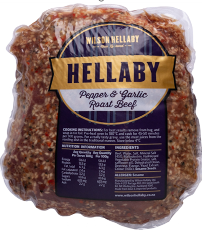 HELLABY BEEF PEPPER AND GARLIC ROAST VAC PAC (Average weight .600g-1kg)