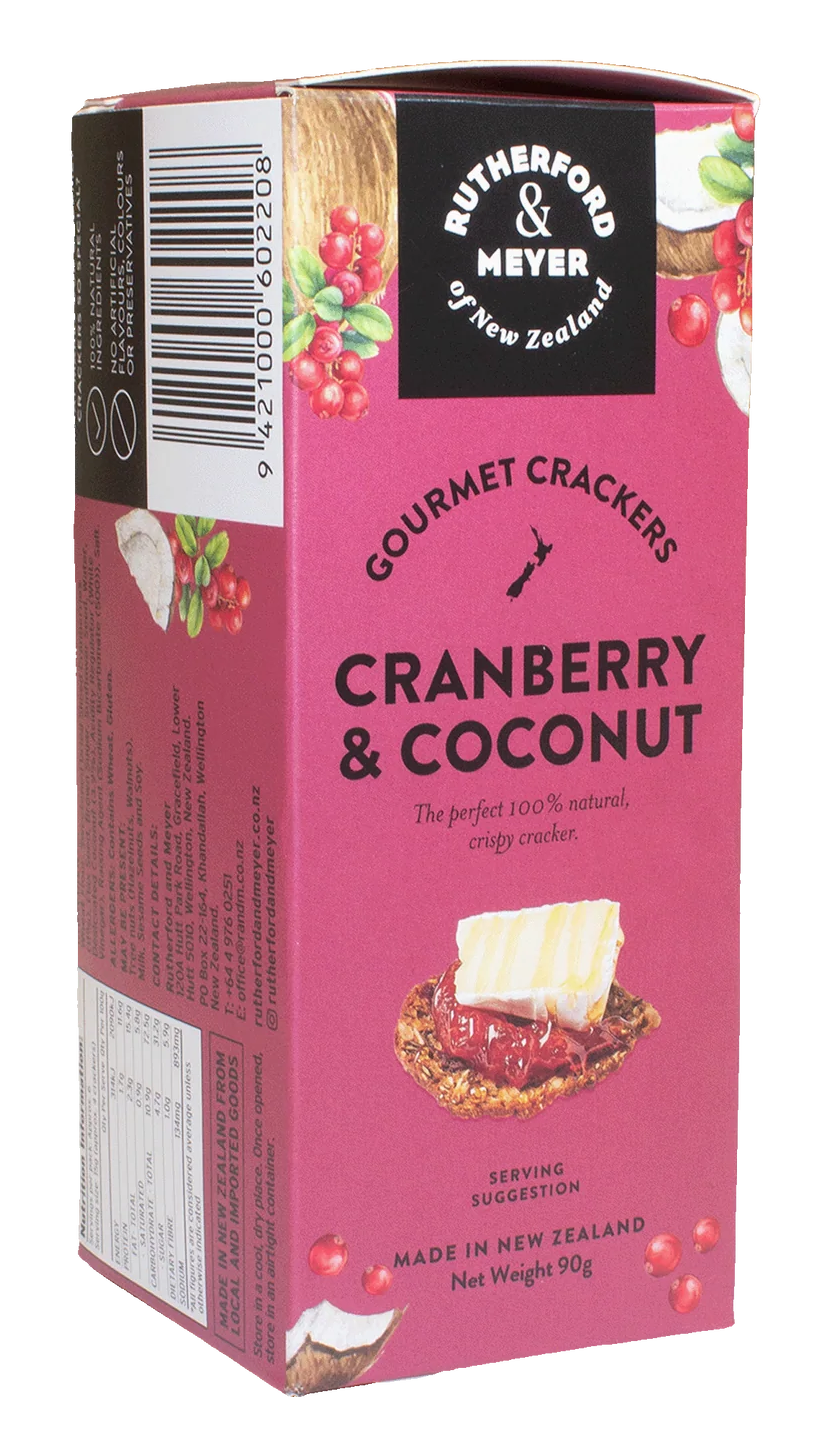 R&M Gourmet Crackers 90g, CRANBERRY & COCONUT