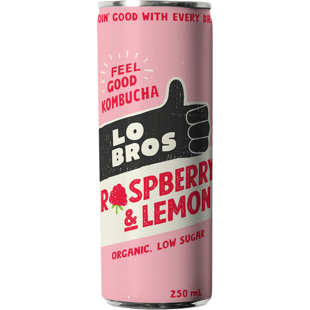 Lo Bros Organic Kombucha Raspberry & Lemon Can, 250ml