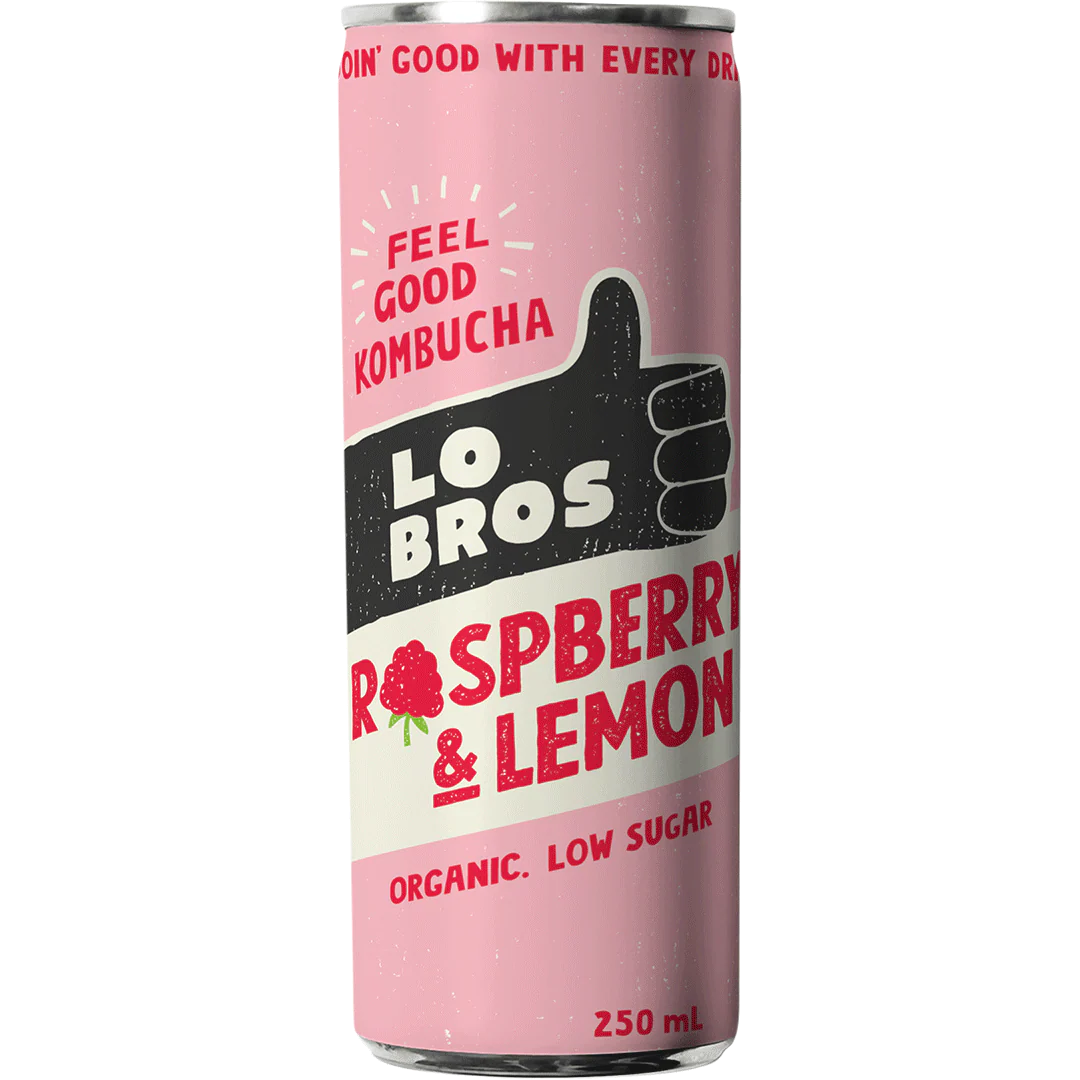 Lo Bros Organic Kombucha Raspberry & Lemon Can, 250ml