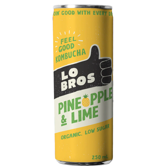 Lo Bros Organic Kombucha Pineapple & Lime Can, 250ml