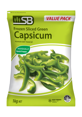 SB, Green Capsicum (pepper) Sliced Frozen 1kg