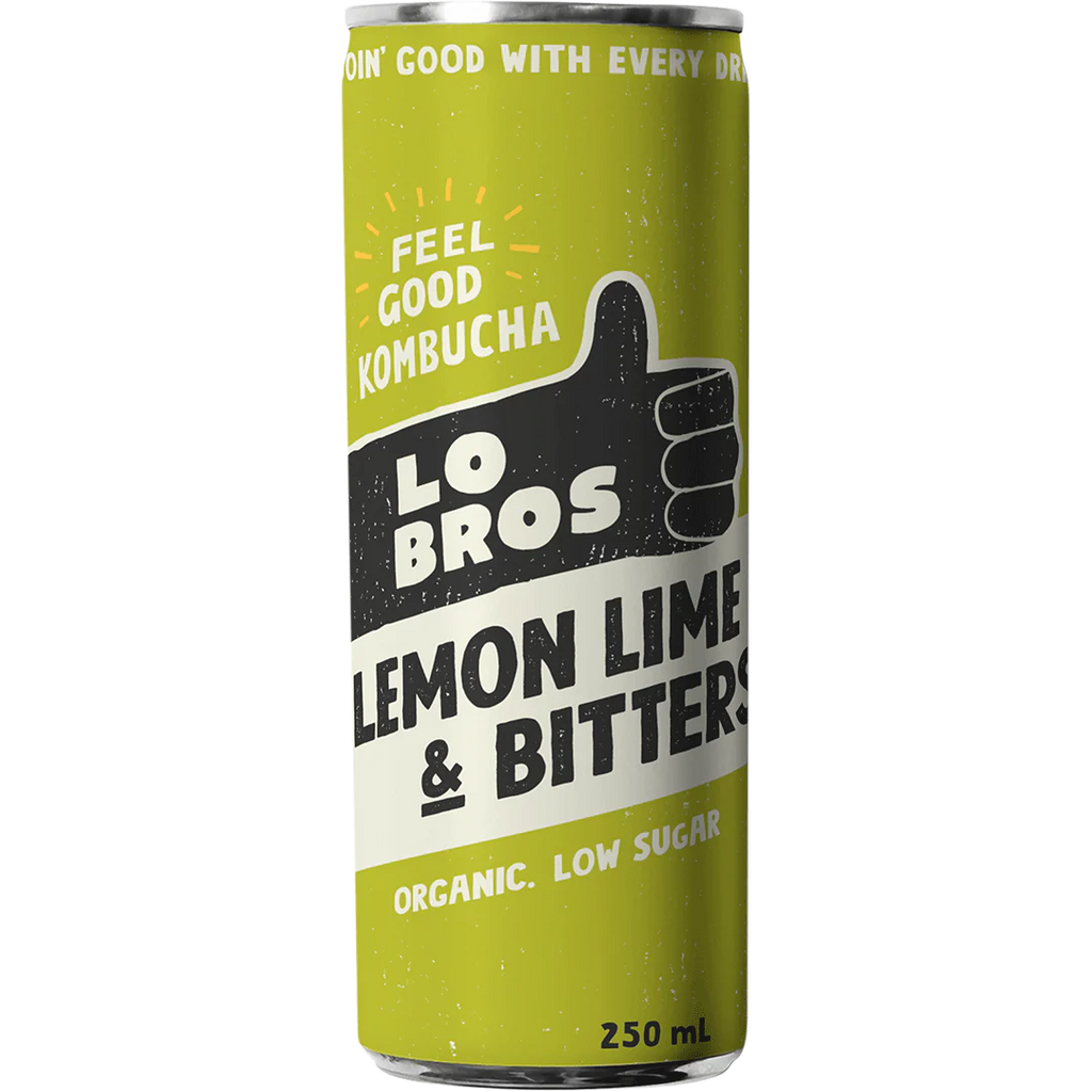 Lo Bros Organic Kombucha Lemon, Lime & Bitters, Can 250ml