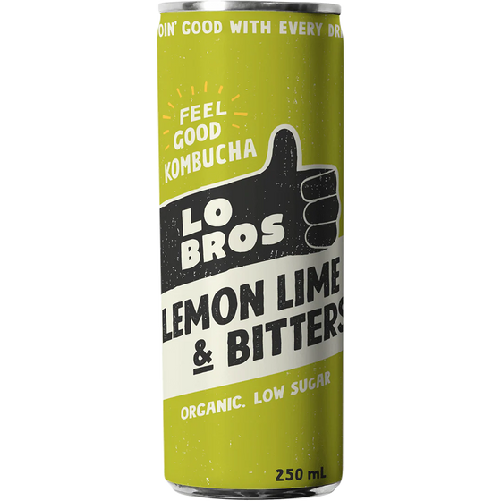 Lo Bros Organic Kombucha Lemon, Lime & Bitters, Can 250ml