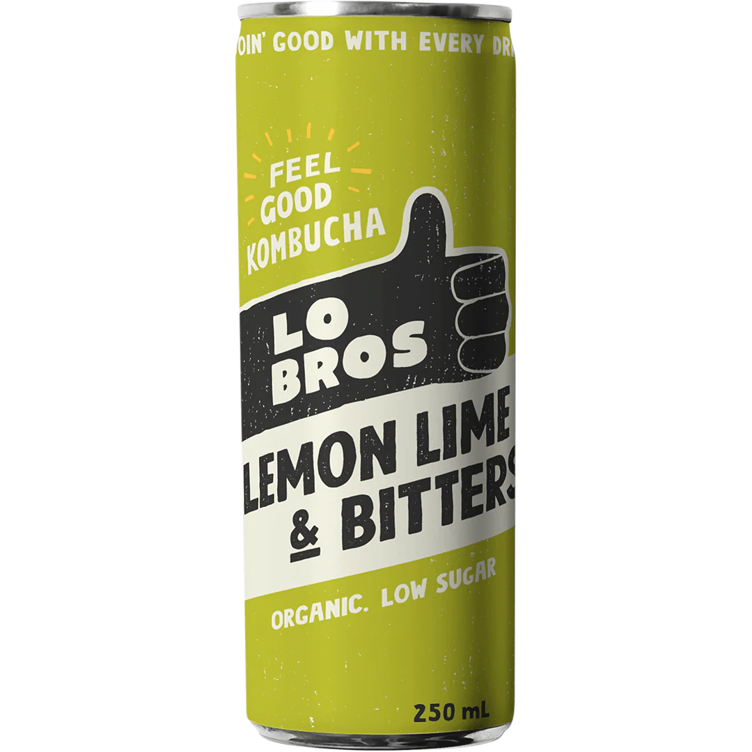 Lo Bros Organic Kombucha Lemon, Lime & Bitters, Can 250ml