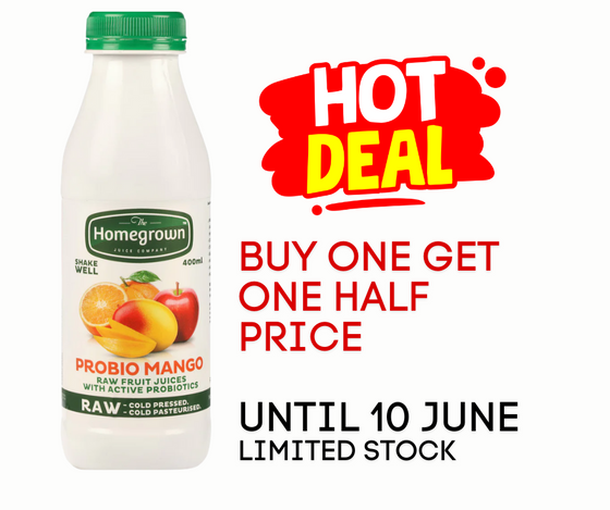 400ML Homegrown RAW cold pressed Probio MANGO, Orange & Apple
