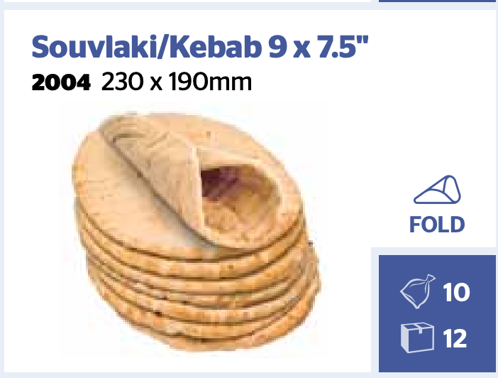 Gianni's Souvlaki / Kebab Bread 230mmx190mm x 10pc