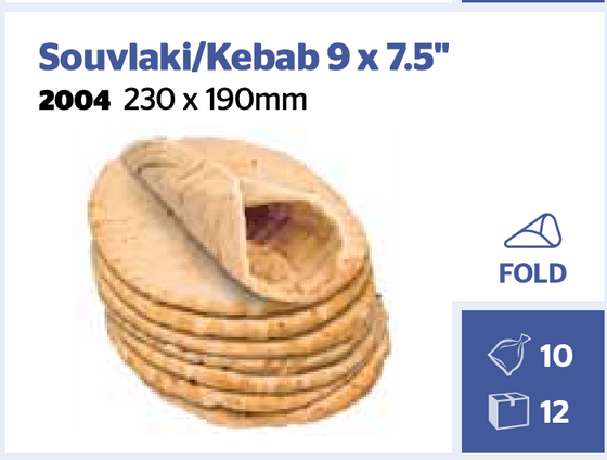 Gianni's Souvlaki Kebab Flat Bread 230mmx190mm   10pc (9"x7.5"inch)