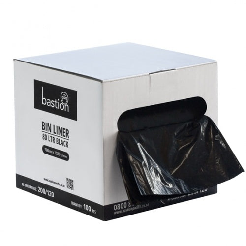 Garbage bag, Bastion Bin Liners in a Box, 80L 1020L x 780W (mm), Black