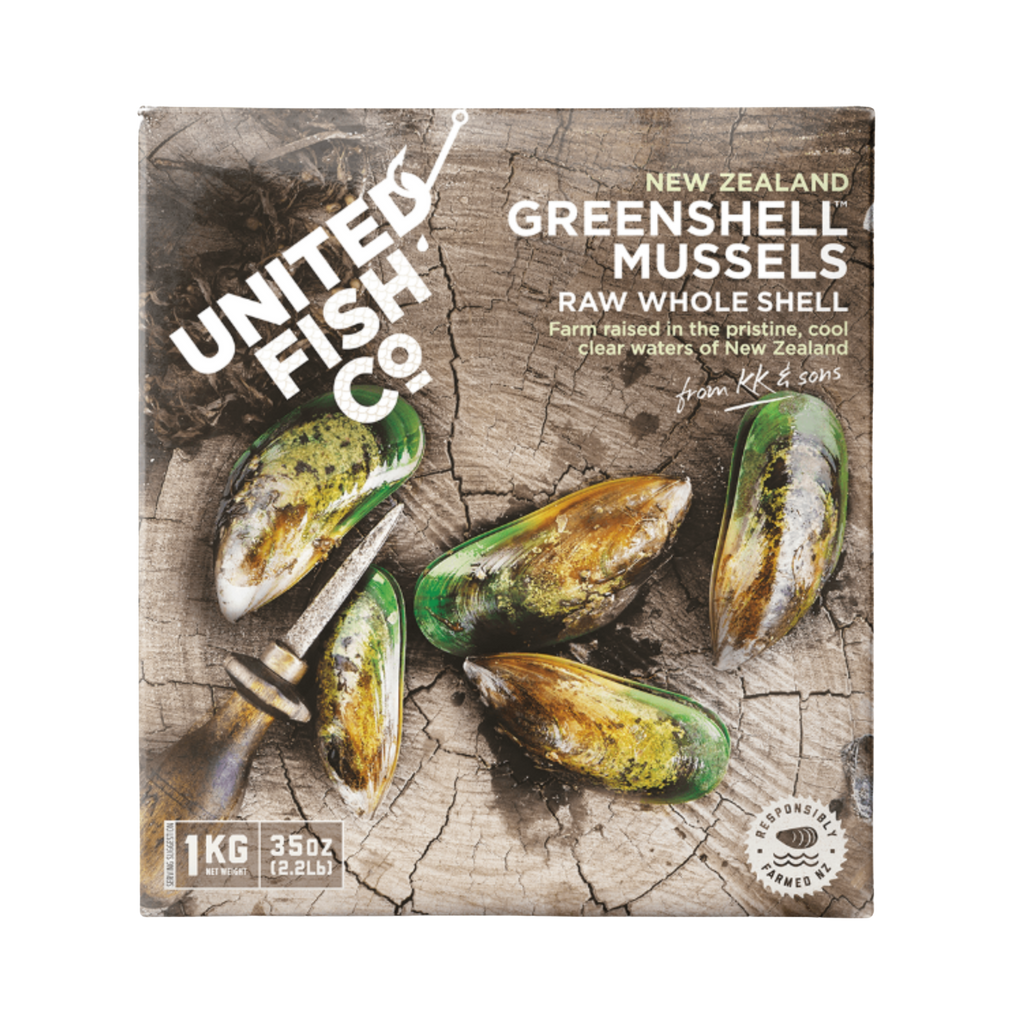 (9800) United Fish Co Mussels Raw Whole Greenshell 1kg