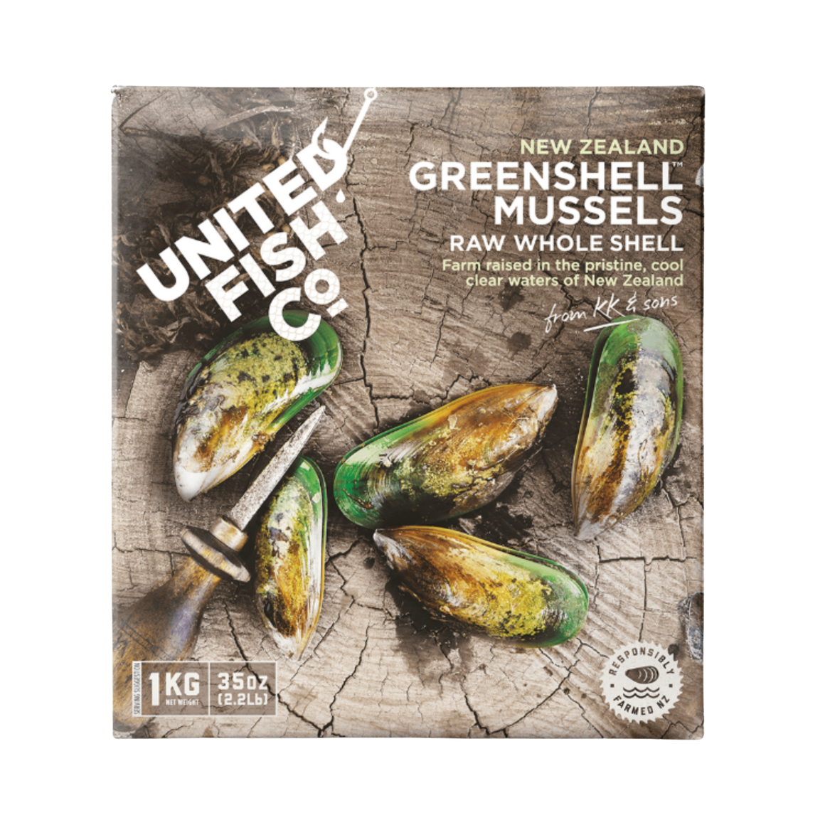 (9800) United Fish Co Mussels Raw Whole Greenshell 1kg