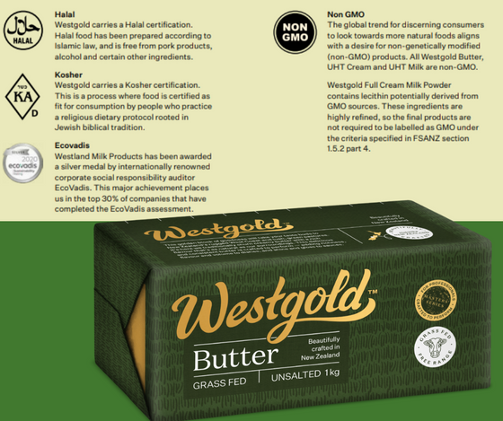 Westgold Unsalted Butter 1Kg (buy 10 save 5%)