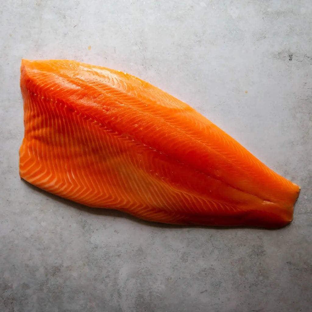NZ King Salmon Fillets, AA+ Sashimi Grade, Skin Off V-Cut IVP, average 1.2-2kg piece, price per kg