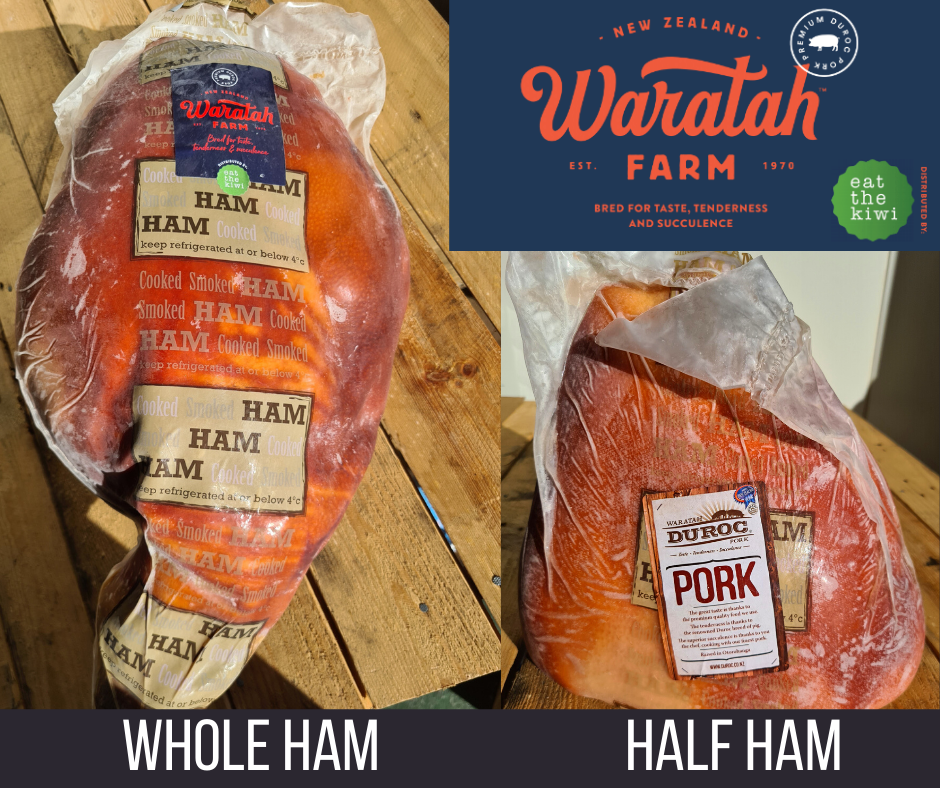 Cooked on the Bone NZ Ham half and whole (half ham 5-7kg whole ham 9-12kg.   Price Per/KG