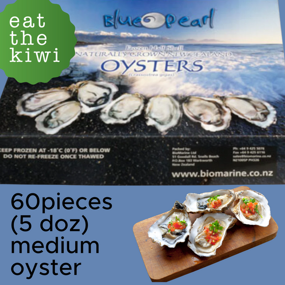 (DIS) 5 Dozen Oysters, MEDIUM SIZE Blue Pearls Carton 60 pc, 75-90mm, catering pack