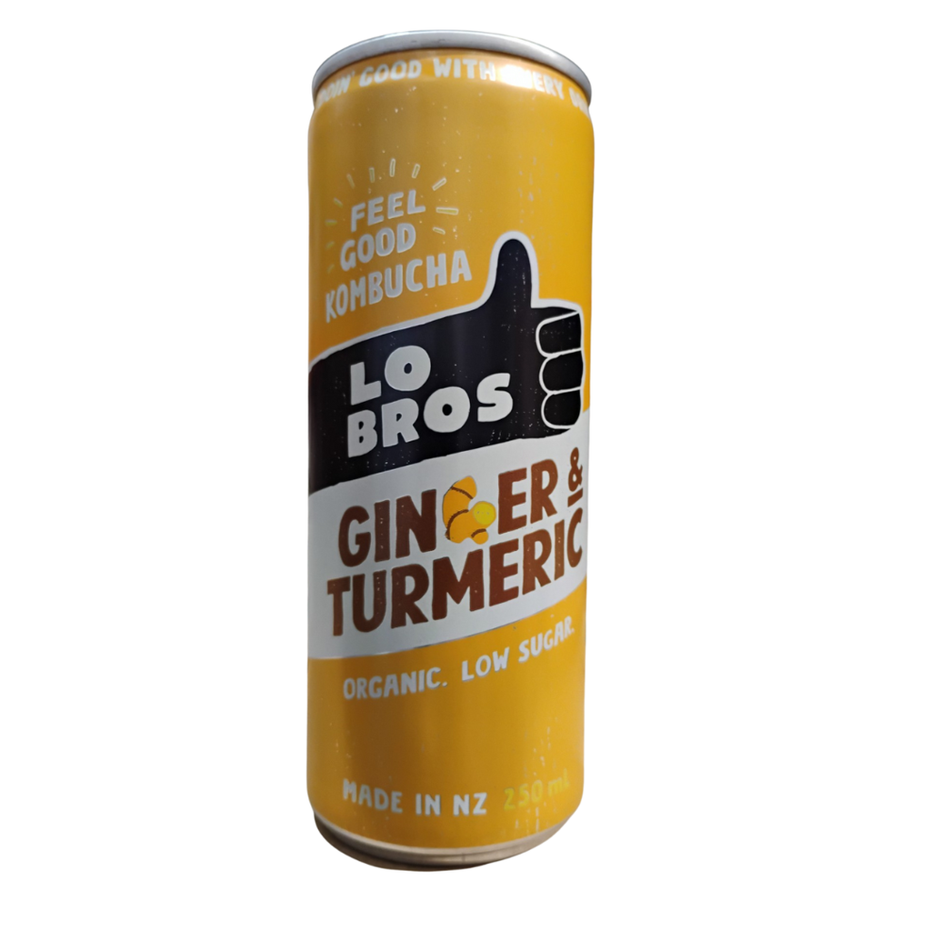 Lo Bros Organic Kombucha Ginger & Turmeric Can, 250ml