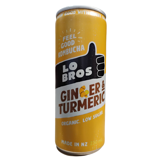Lo Bros Organic Kombucha Ginger & Turmeric Can, 250ml