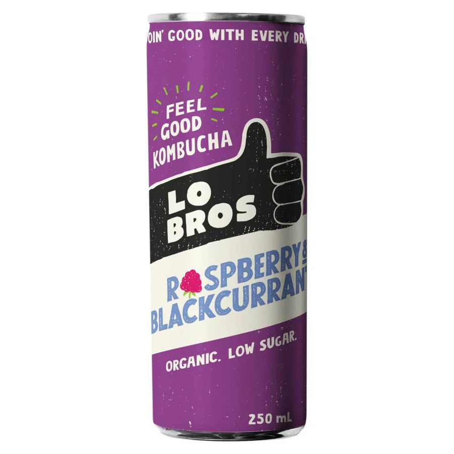 Lo Bros  Organic Kombucha Raspberry & Blackcurrant Can, 250ml