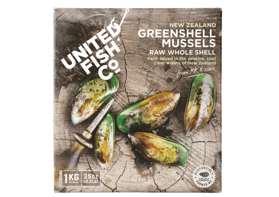 (9800) United Fish Co Mussels Raw Whole Greenshell 1kg
