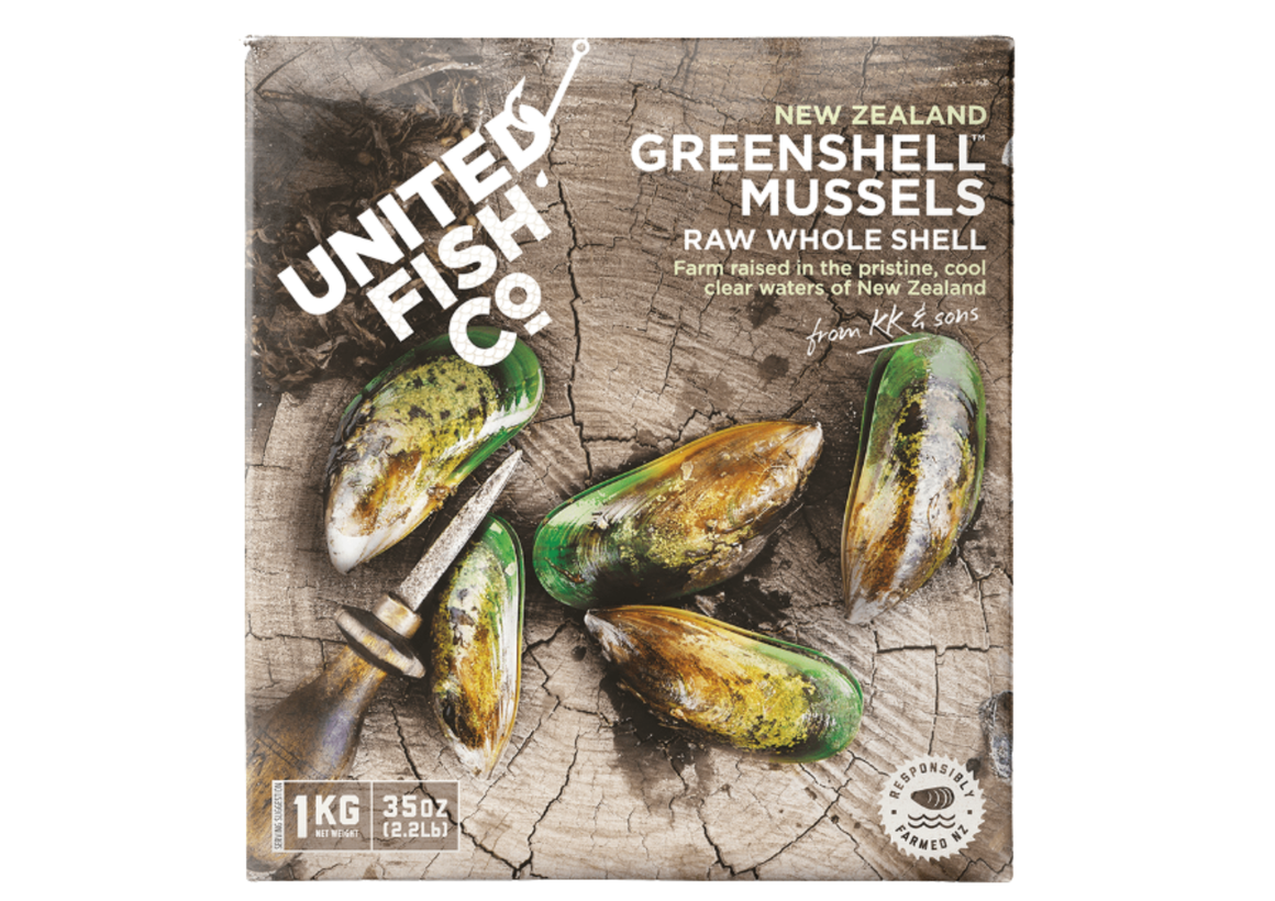(9800) United Fish Co Mussels Raw Whole Greenshell 1kg