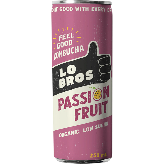 Lo Bros Organic Kombucha Passionfruit Can,250ml