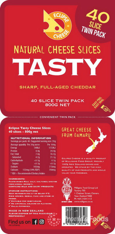 NZ Eclipse cheese Tasty Slices 800g