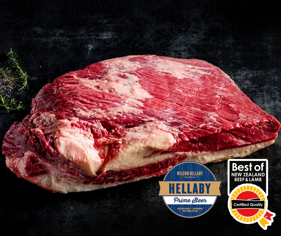 NZ Hellaby Prime Steer Trimmed Beef Brisket (4-5kg per piece)   Price Per KG. Average Price Per Slab: 140WST-180WST